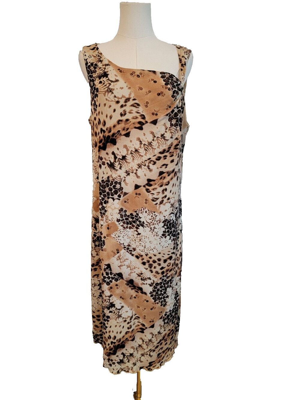 Vintage Kathie Lee 90s Y2K Cheetah Animal Print Midi Dress Mesh XL 16/18